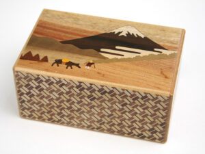 Karakuri Gimmick Japanese Puzzle Box Door Hakone Parquet Yosegi Wooden 5x3x2inch 
